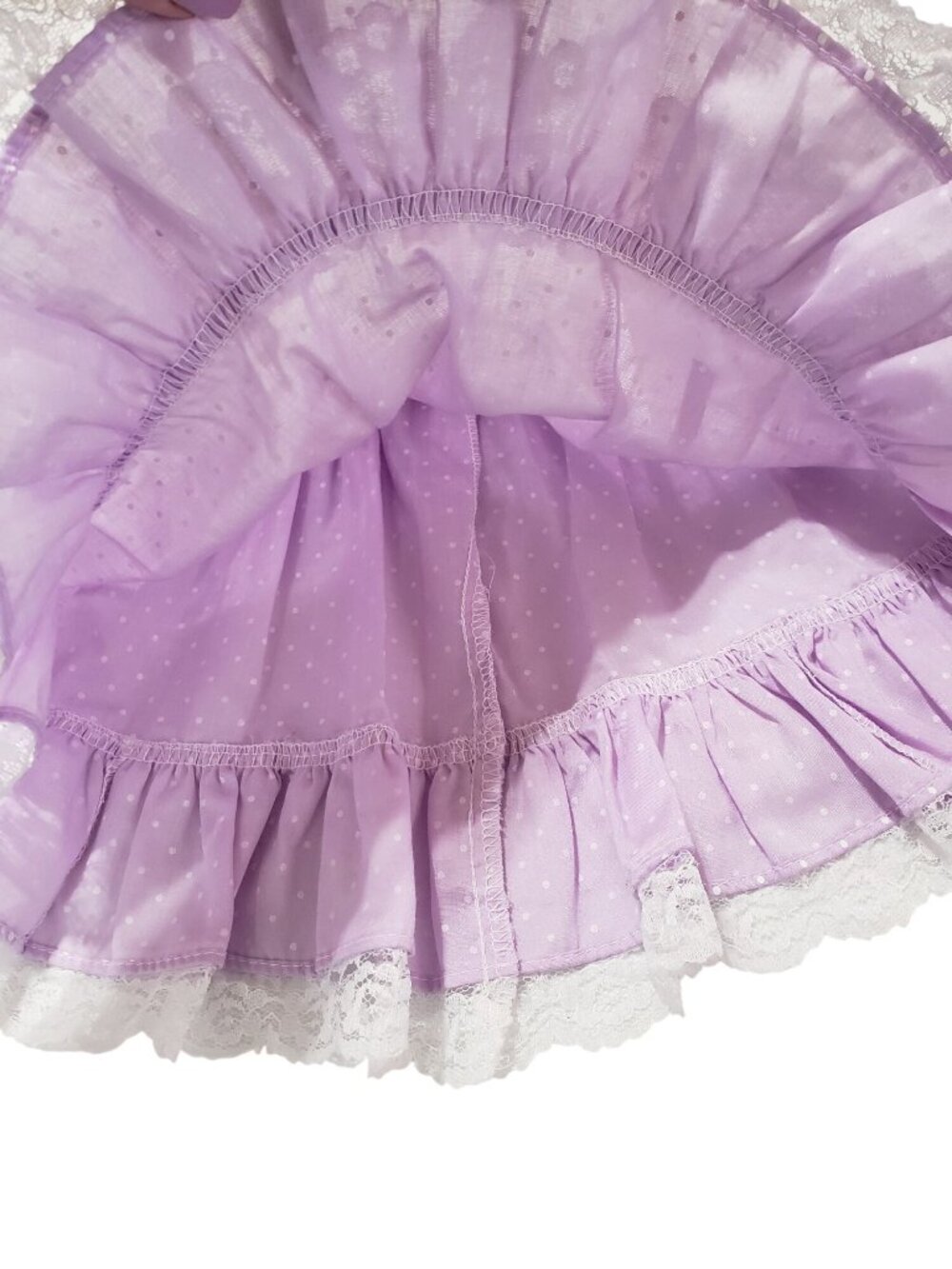 Vintage Jo Lene Purple Polka Dot Lace Tiered Circle Dress Party Frilly NB 0-6 M - Picture 7 of 12